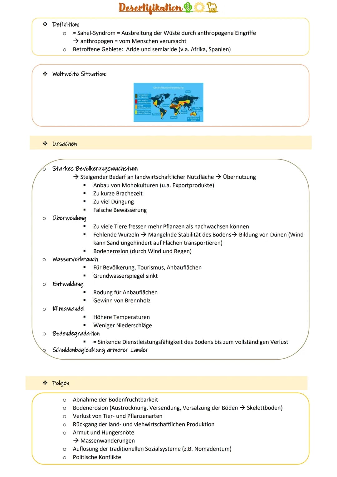 O
O
Desertifikation D
Definition:
O
= Sahel-Syndrom - Ausbreitung der Wüste durch anthropogene Eingriffe
→ anthropogen = vom Menschen verurs