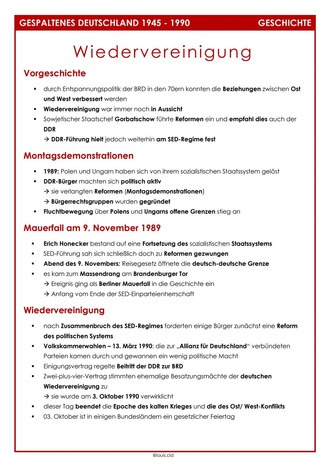 # GESPALTENES DEUTSCHLAND 1945 - 1990

# Wiedervereinigung

## Vorgeschichte

GESCHICHTE

*   durch Entspannungspolitik der BRD in den 70ern