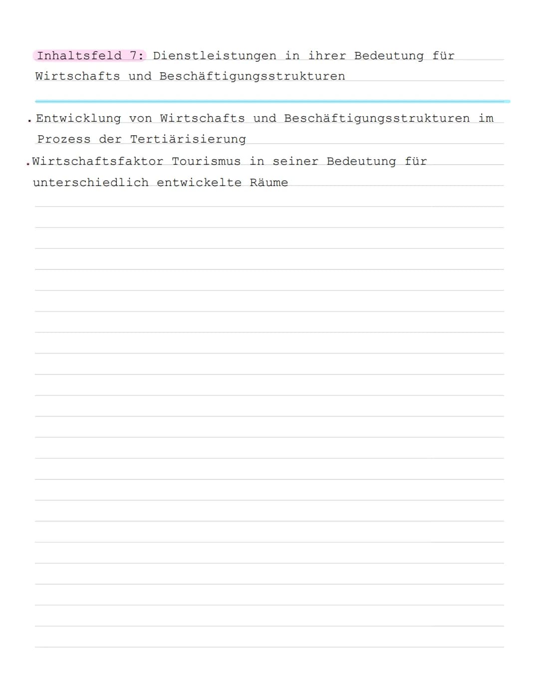 Inhaltsfeld
Wirtschafts und Beschäftigungsstrukturen
7: Dienstleistungen in ihrer Bedeutung für
. Entwicklung von Wirtschafts und Beschäftig