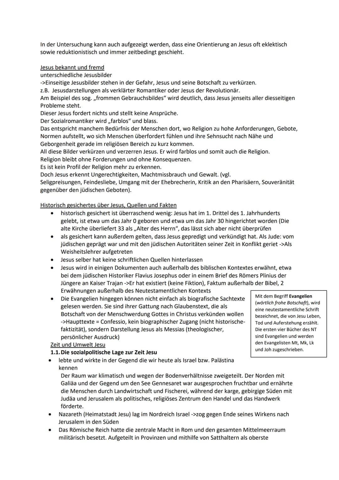 ABI-ZUSAMMENFASSUNG
I. Christologie
Historischer Jesus vs. Christus des Glaubens
->kontroverse Person (konfliktreiches Auftreten, Auferstehu