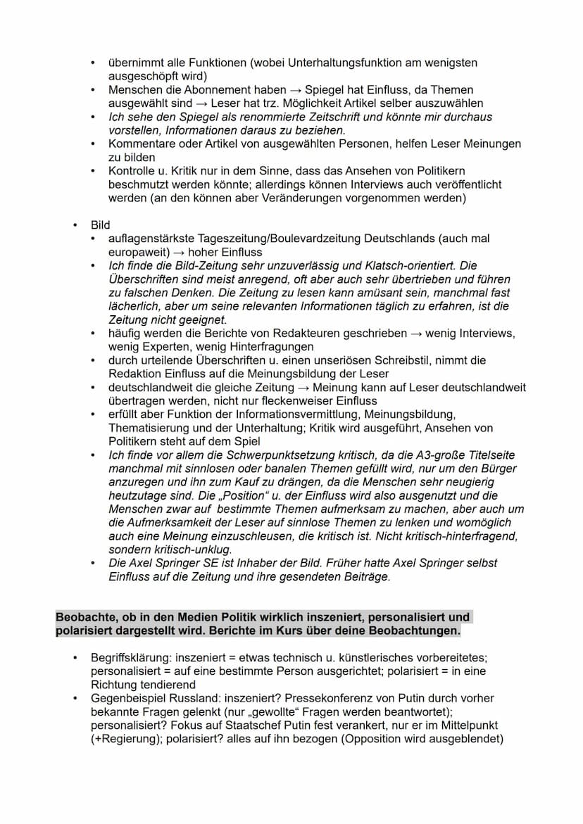 Politik und Medien
Warum werden die Medien auch als „vierte Gewalt" bezeichnet?
vierte, virtuelle Säule (neben Legislative, Judikative und E