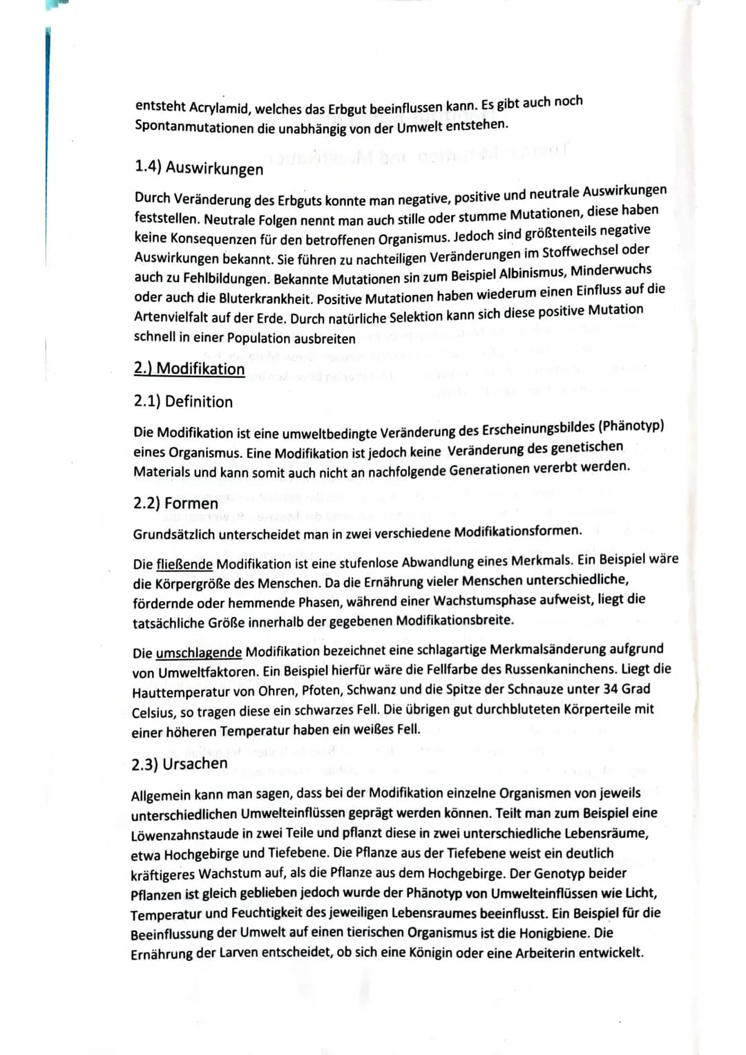 Whippewasch Handout Biologie
Thema: Mutation und Modifikation
Normaltyp
Mutalgene
1.) Mutation
1.1) Definition
Eine Mutation ist eine sponta