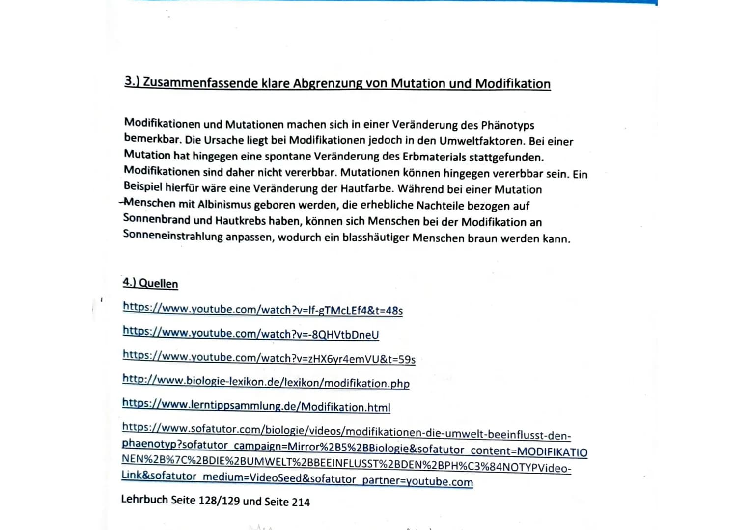 Whippewasch Handout Biologie
Thema: Mutation und Modifikation
Normaltyp
Mutalgene
1.) Mutation
1.1) Definition
Eine Mutation ist eine sponta