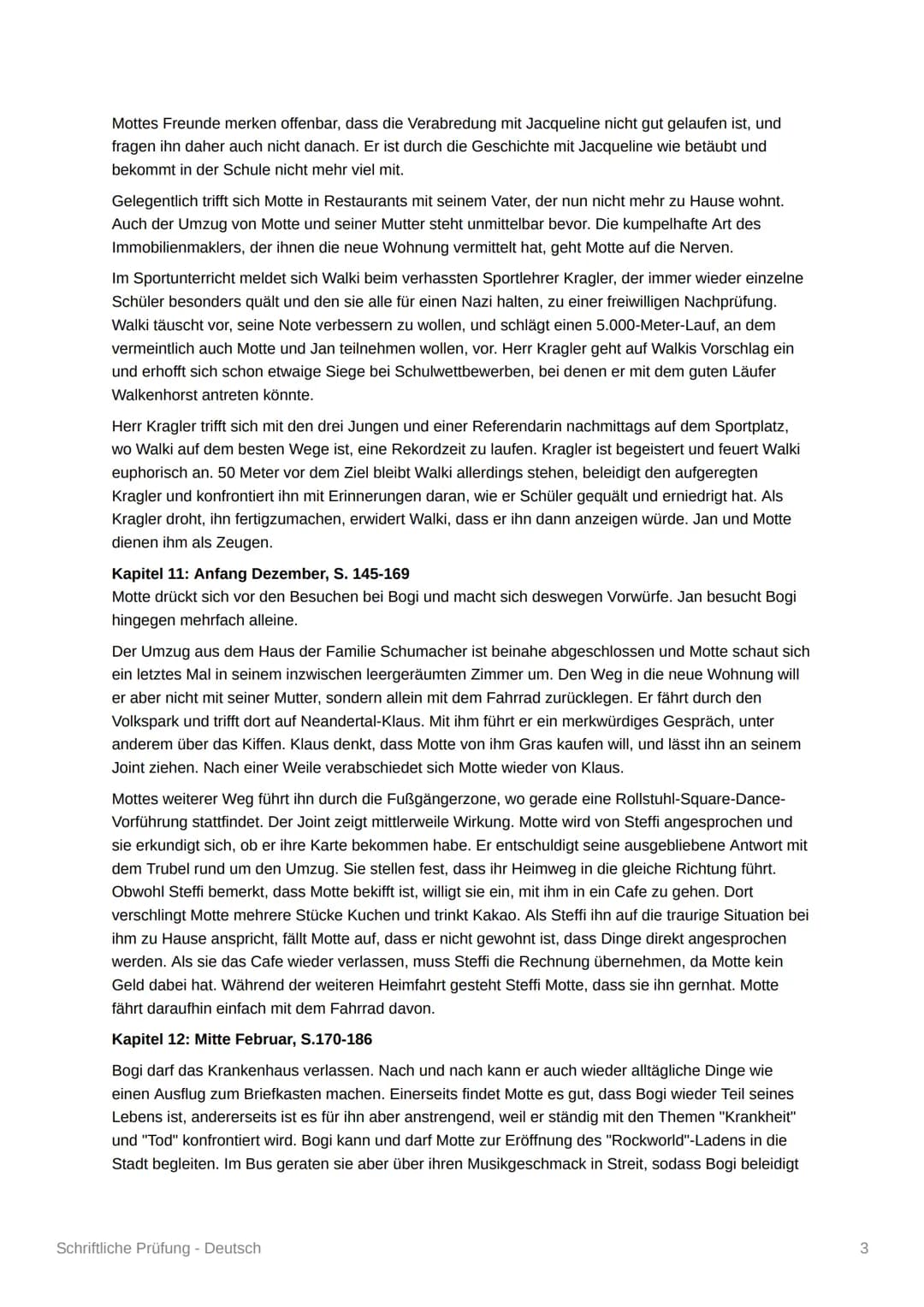 Schriftliche Prüfung - Deutsch
Blackbird - Zusammenfassung
Kapitel 1: Mitte August - S. 5-11
Der fünfzehnjährige Morten Schuhmacher, genannt