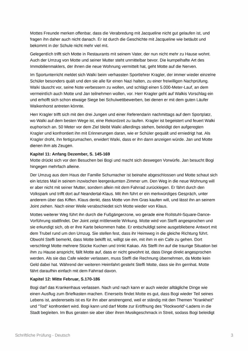 Schriftliche Prüfung - Deutsch
Blackbird - Zusammenfassung
Kapitel 1: Mitte August - S. 5-11
Der fünfzehnjährige Morten Schuhmacher, genannt