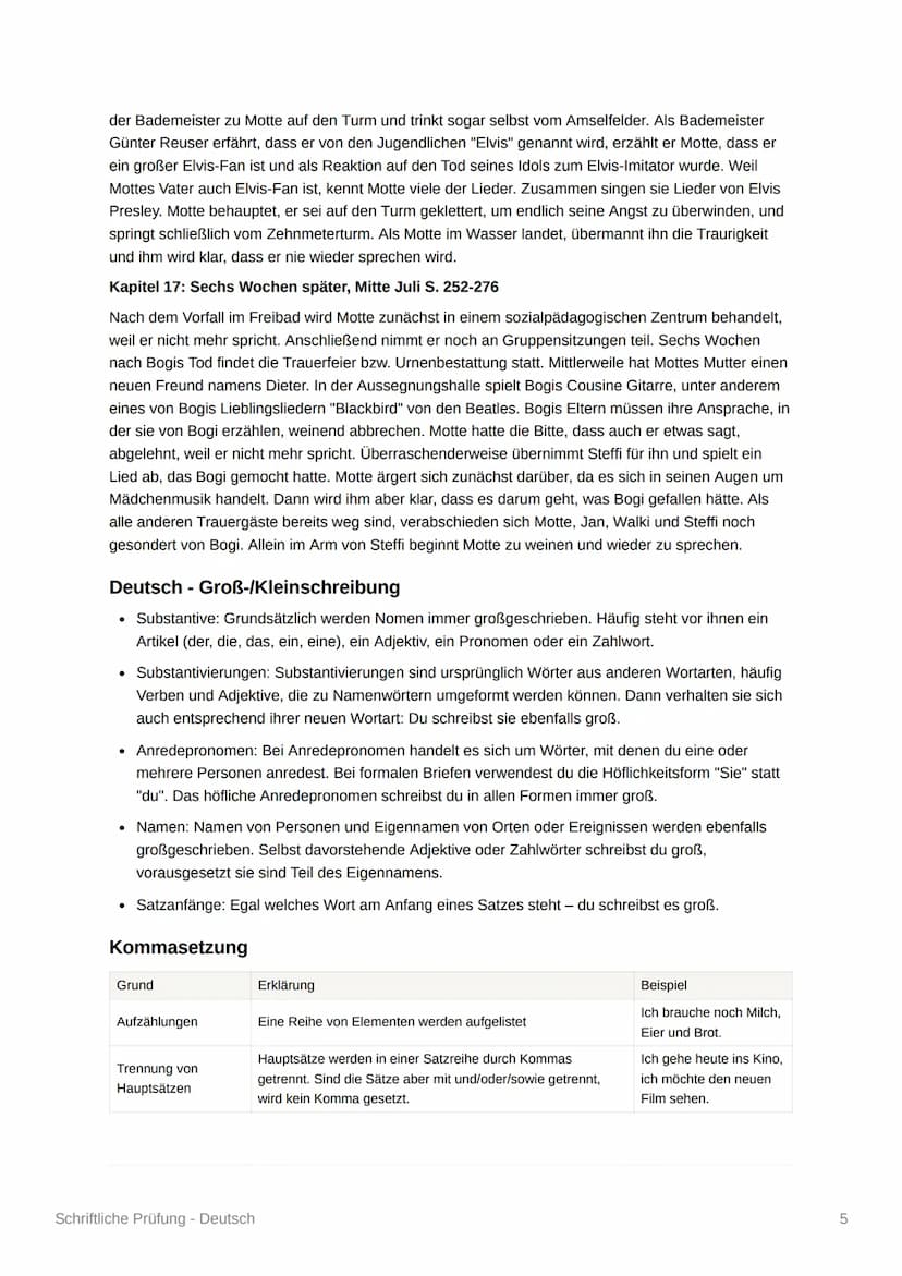 Schriftliche Prüfung - Deutsch
Blackbird - Zusammenfassung
Kapitel 1: Mitte August - S. 5-11
Der fünfzehnjährige Morten Schuhmacher, genannt