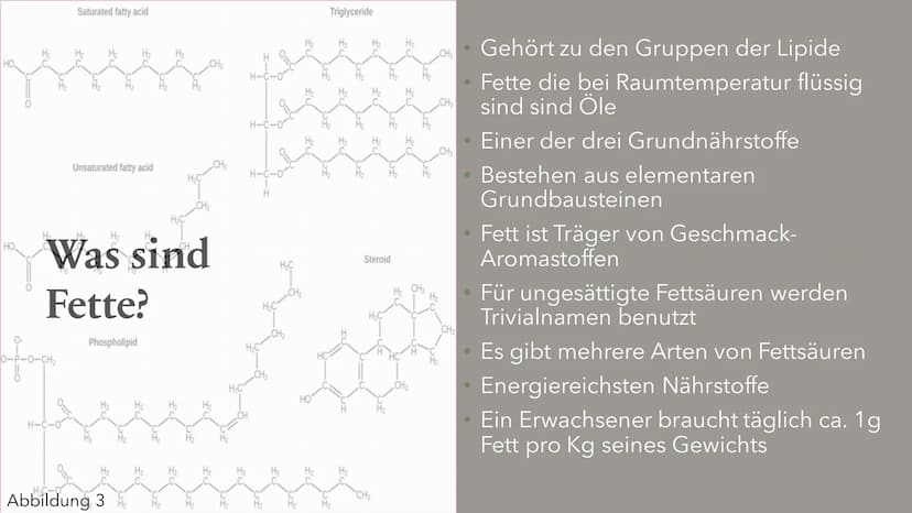 AG
Fette&Fettsäuren
Berfin Cepik
13ch1
Abbildung 1 Gliederung
Was sind Fettsäuren
Was sind Fette?
Aufbau
Eigenschaften
Funktion
Vorkommen
Ve