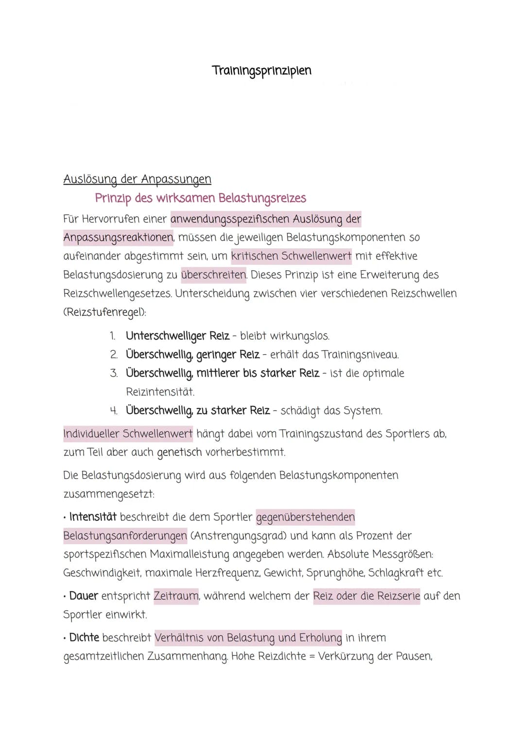 allgemeine Gesetzmäßigkeiten des Trainings
1. Qualitätsgesetz: spezifische Reize =spezifische Anpassungsreaktionen
2. Homöostase (Heterostas