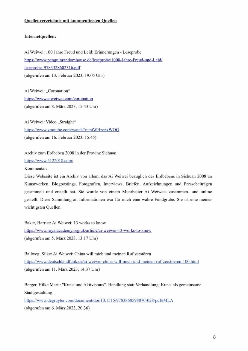 20. März 2023
Ai Weiwei -
politischer Künstler oder ,,Politiker" mit
künstlerischen Mitteln?
Schriftliche Ausarbeitung der 5. Prüfungskompon