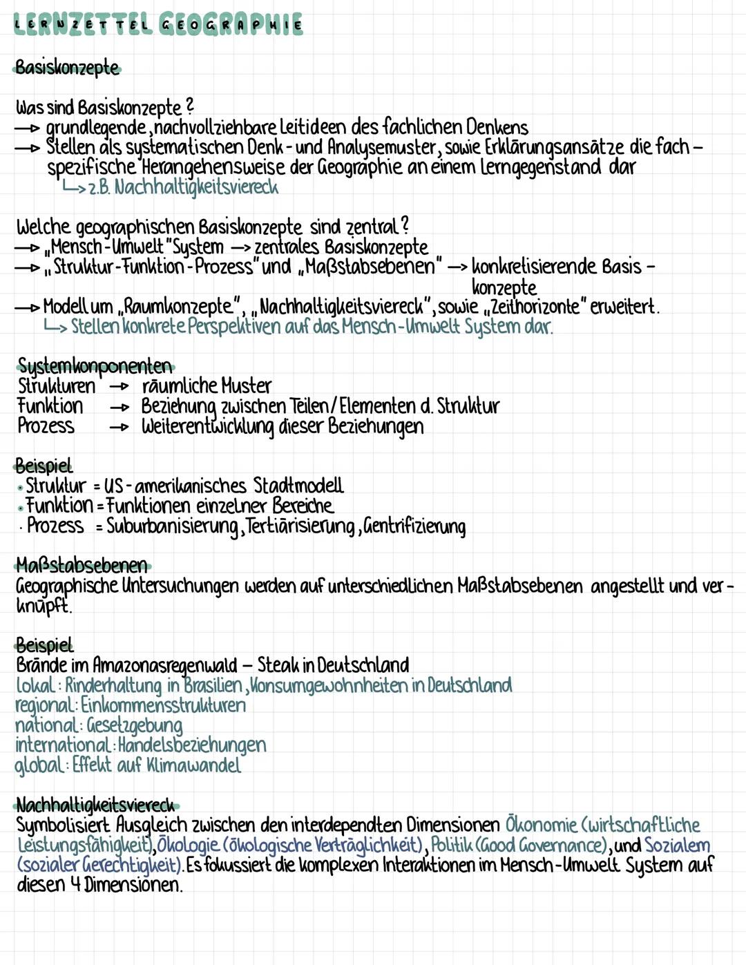 LERNZETTEL GEOGRAPHIE
Basiskonzepte
Was sind Basiskonzepte ?
→grundlegende, nachvollziehbare Leitideen des fachlichen Denkens
→Stellen als s