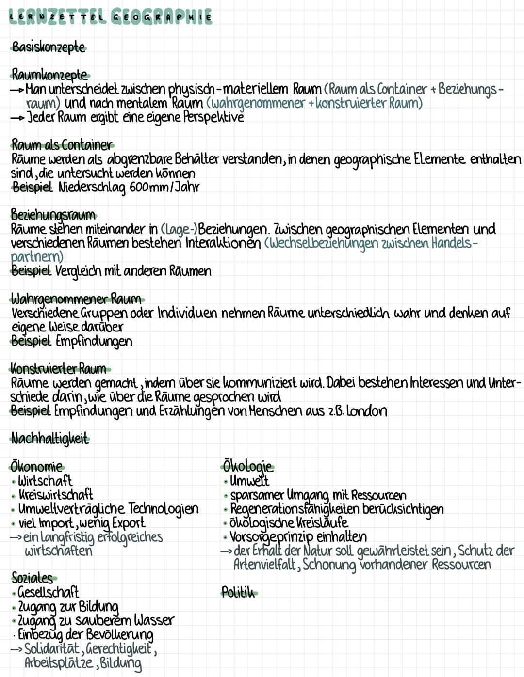 LERNZETTEL GEOGRAPHIE
Basiskonzepte
Was sind Basiskonzepte ?
→grundlegende, nachvollziehbare Leitideen des fachlichen Denkens
→Stellen als s