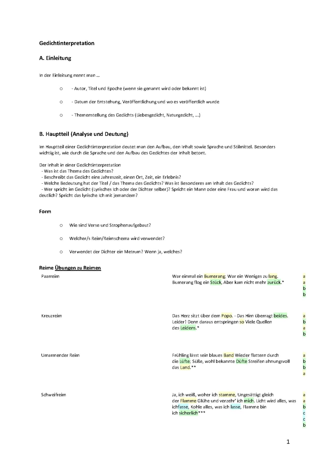 Gedichts Interpretation Aufbau