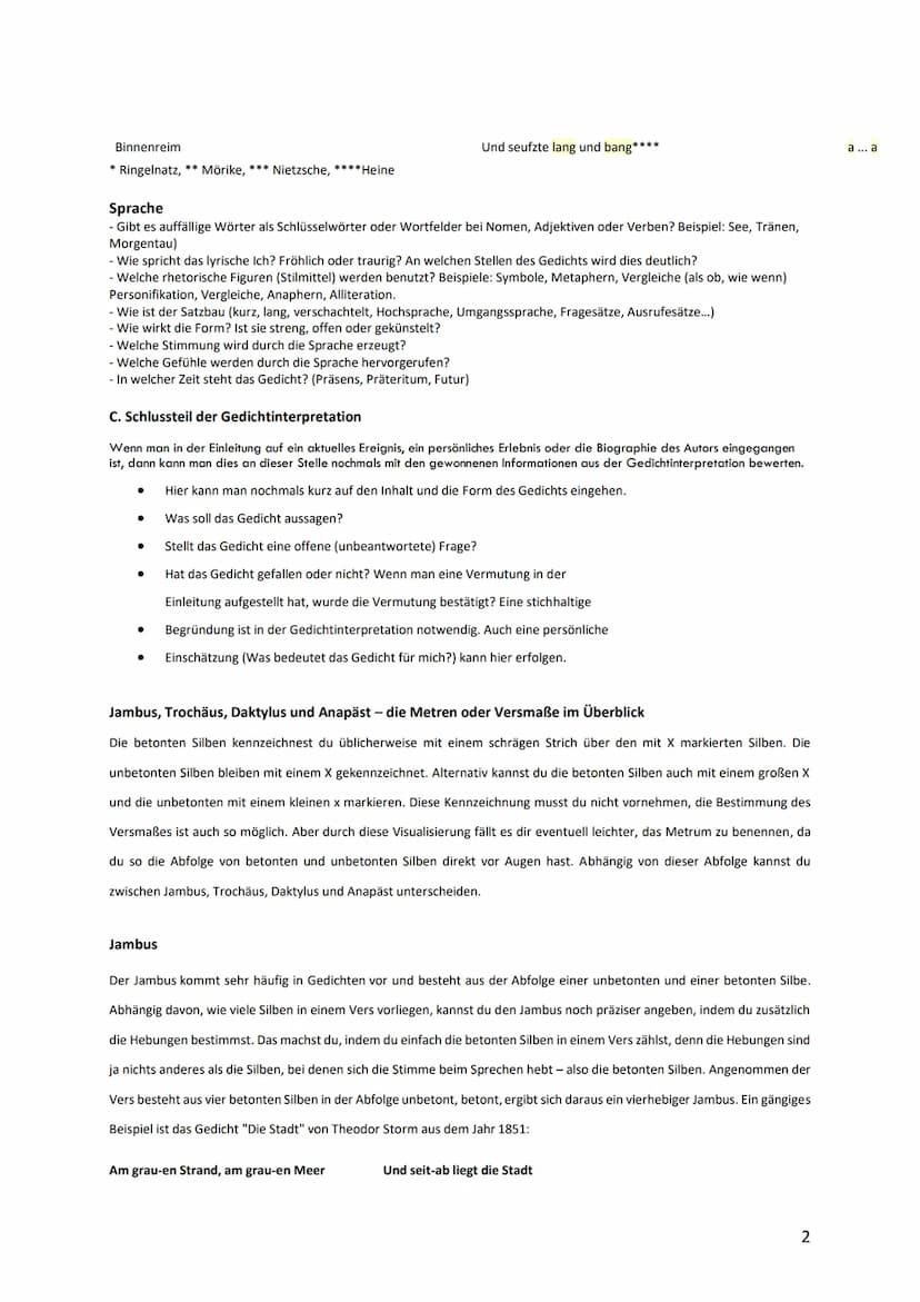 Gedichtinterpretation
A. Einleitung
In der Einleitung nennt man ...
O
Form
B. Hauptteil (Analyse und Deutung)
Im Hauptteil einer Gedichtinte