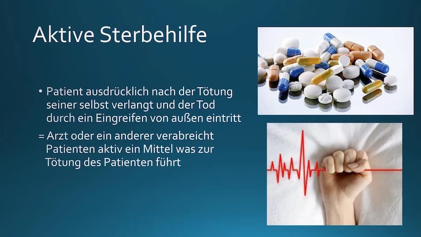 Einstieg
https://youtu.be/d8UG8jocZWQ +
Sterbehilfe oto
Unterschiedlichen
Positionen der
Sterbehilfe
Gesetzlichen
Bestimmungen
Beihilfe zum

