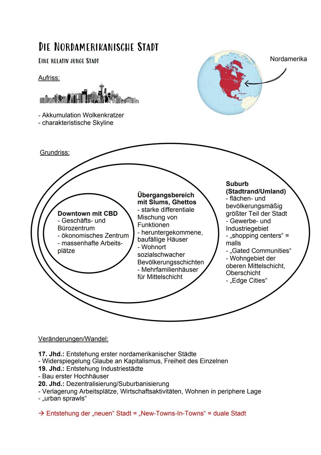 DIE NORDAMERIKANISCHE STADT
EINE RELATIV JUNGE STADT
Aufriss:
- Akkumulation Wolkenkratzer
- charakteristische Skyline
Grundriss:
Downtown m