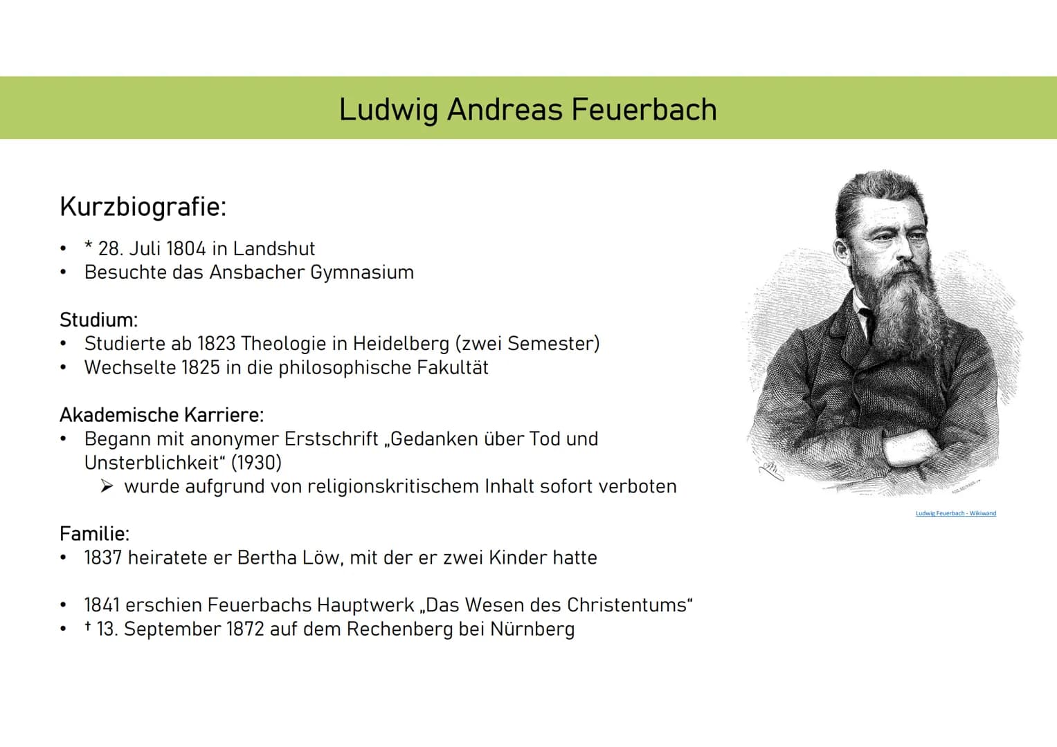 „Und Gott schuf den Menschen
nach seinem Bilde" (1.Mose 1,27) Kurzbiografie:
* 28. Juli 1804 in Landshut
Besuchte das Ansbacher Gymnasium
●
