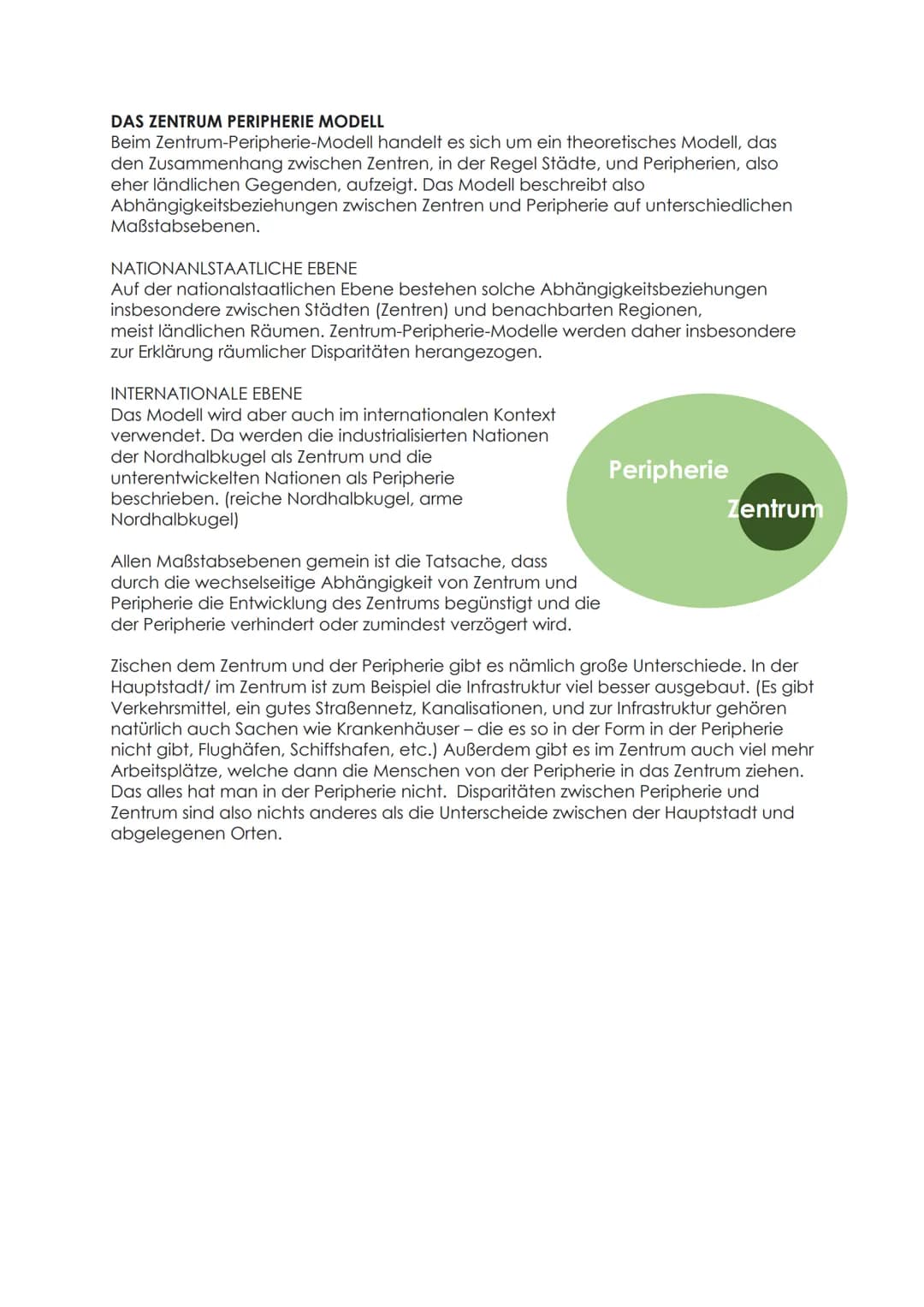 DAS ZENTRUM PERIPHERIE MODELL
Beim Zentrum-Peripherie-Modell handelt es sich um ein theoretisches Modell, das
den Zusammenhang zwischen Zent