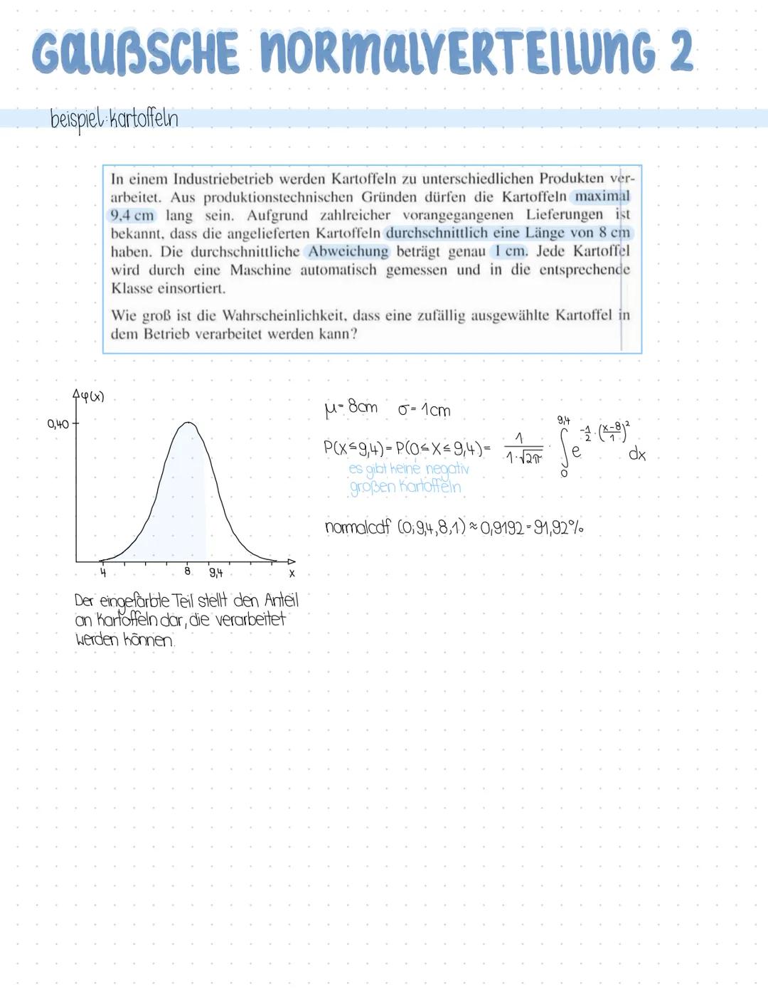 # GAUBSCHE NORMALVERTEILUNG 1

allgemein

- wichtigste Wahrscheinlichkeit für stetige Merkmale
  stetig-unendlich viele Merkmalsausprägungen