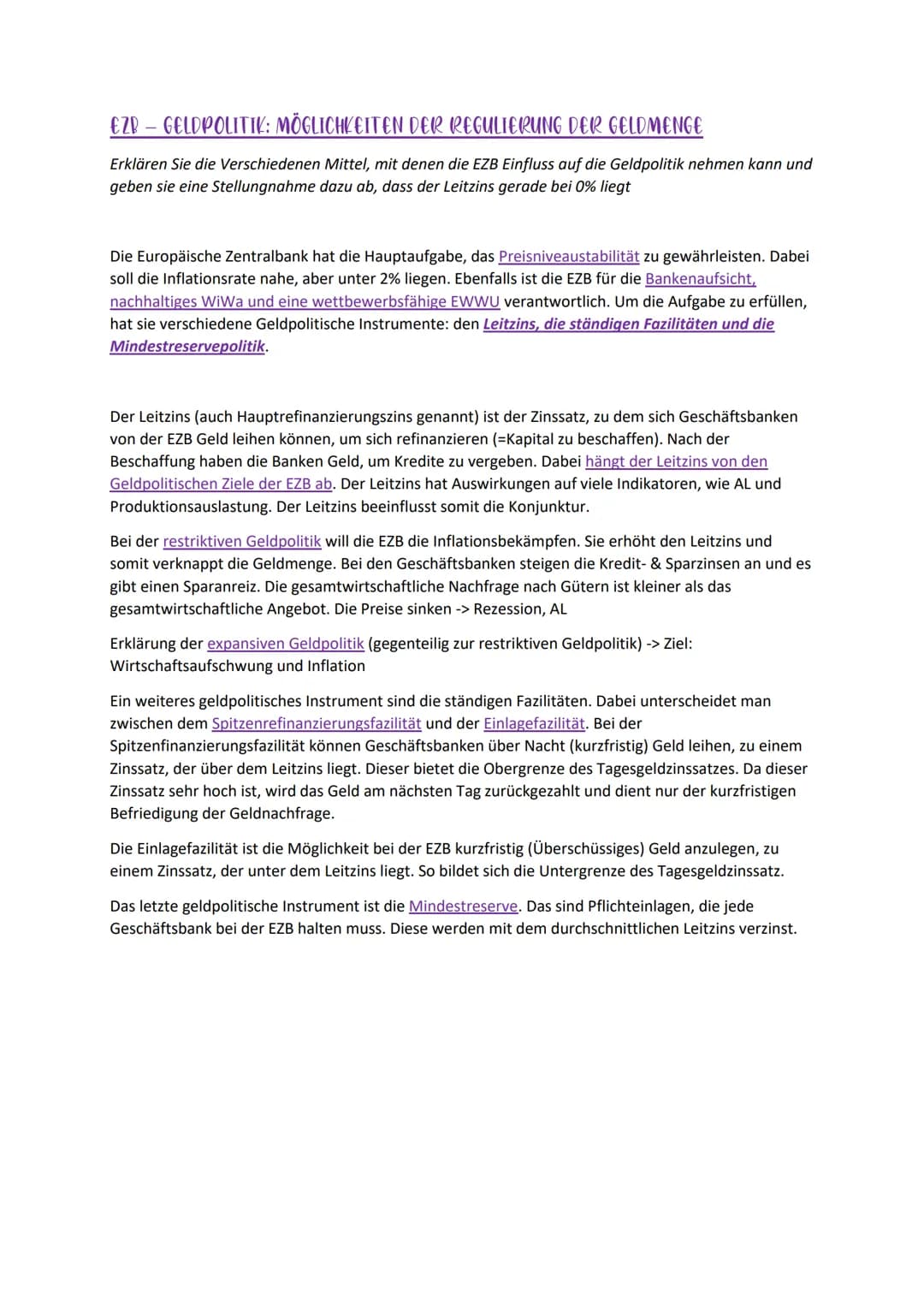 
<p>Die Europäische Zentralbank (EZB) hat die Hauptaufgabe, die Preisniveaustabilität zu gewährleisten, was bedeutet, dass die Inflationsrat