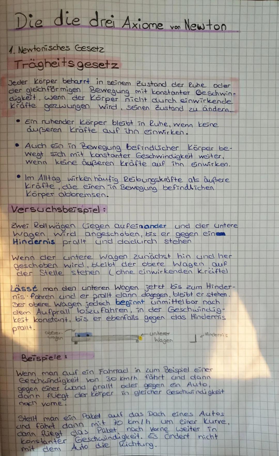 # Die die drei Axiome von Newton

1. Newtonisches Gesetz

## Trägheits gesetz

Jeder Körper beharrt in seinem Zustand der Ruhe oder
der glei