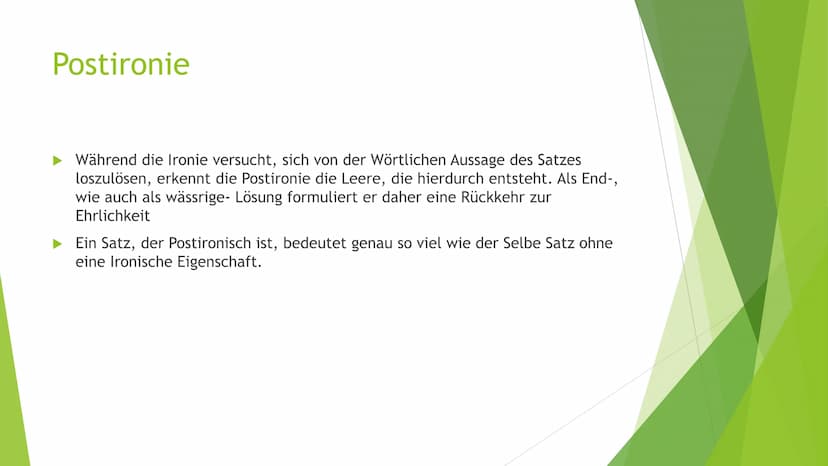 Post,- und Meta-Ironie
Ein Beispiel Einführung in die Ironie
Die Ironie ist ein Stilmittel, welches eher im oralen Sprachverkehr als im
Text