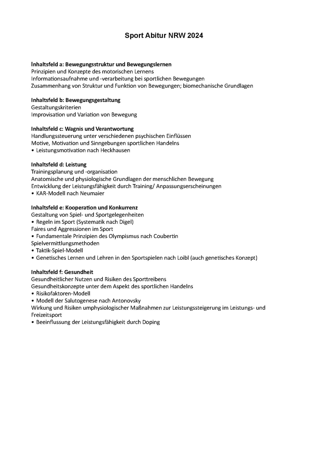 Sport Abitur NRW 2024 - alle Themen im Überblick 