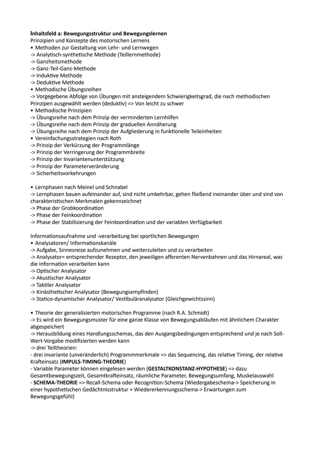 Sport Abitur NRW 2024
Inhaltsfeld a: Bewegungsstruktur und Bewegungslernen
Prinzipien und Konzepte des motorischen Lernens
Informationsaufna