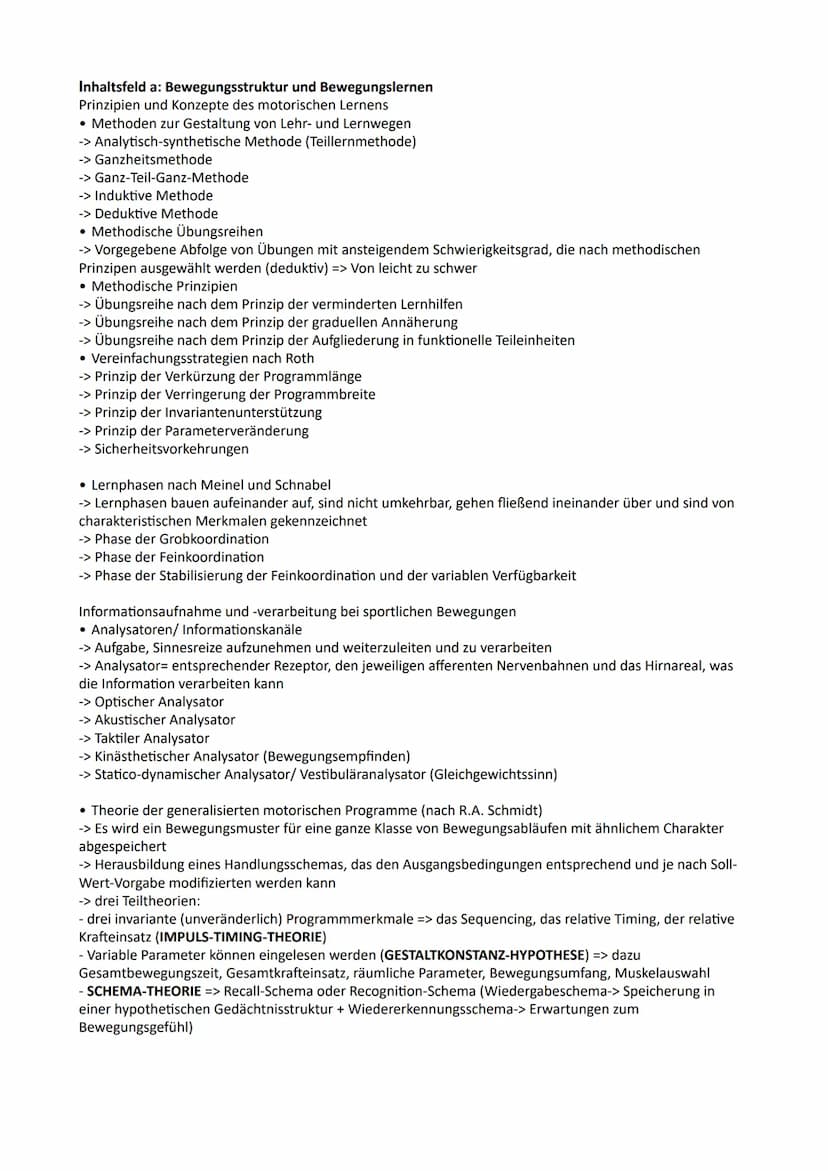 Sport Abitur NRW 2024
Inhaltsfeld a: Bewegungsstruktur und Bewegungslernen
Prinzipien und Konzepte des motorischen Lernens
Informationsaufna