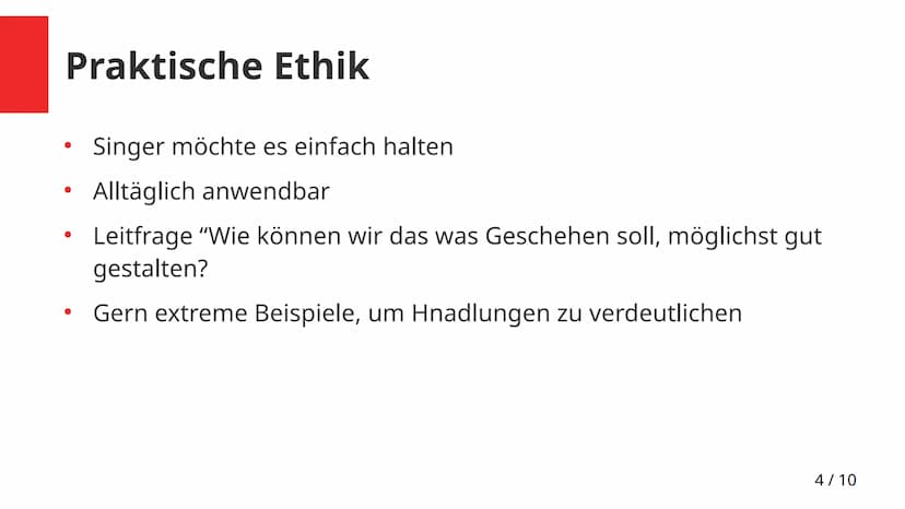 Der Utilitarismus unter Peter Singer
1/10 Inhaltsverzeichnis
1) Wer ist Peter Singer?
2) Praktische Ethik
3) Interessenbestimmung
4) Persone