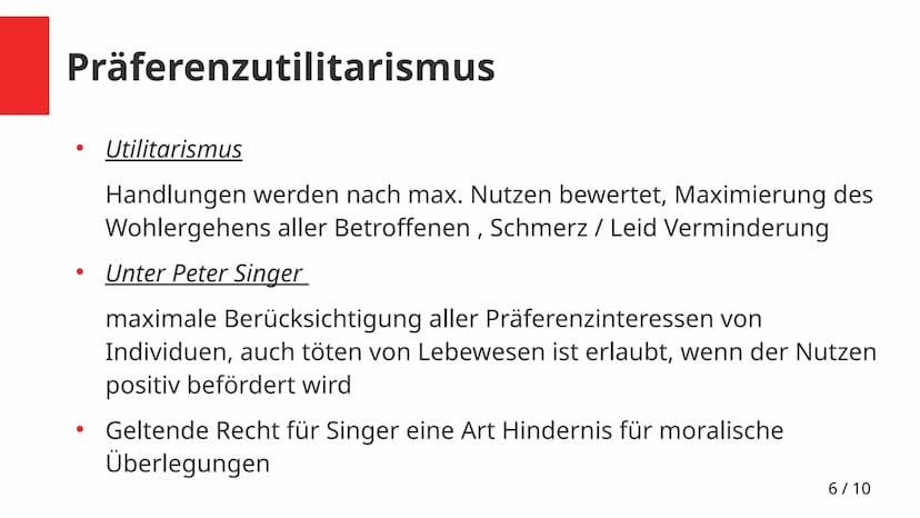 Der Utilitarismus unter Peter Singer
1/10 Inhaltsverzeichnis
1) Wer ist Peter Singer?
2) Praktische Ethik
3) Interessenbestimmung
4) Persone