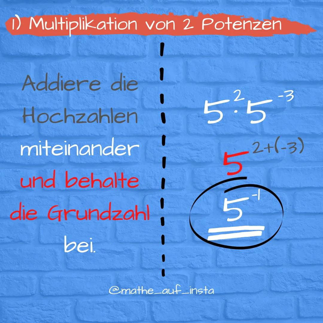 Potenzen
mit gleichen
Grundzahlen
@mathe auf_insta Potenzen mit
ganzen
Hochzahlen
@mathe_auf_insta Potenzen
mit gleichen
Hochzahlen
@mathe_a