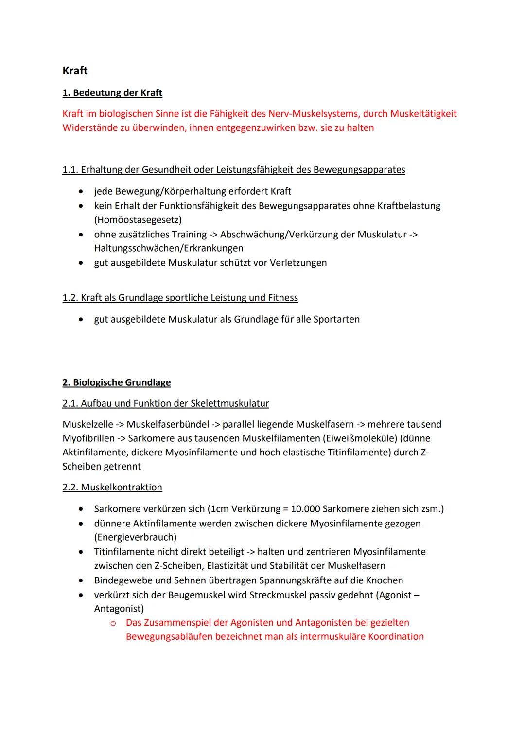 Kraft
1. Bedeutung der Kraft
Kraft im biologischen Sinne ist die Fähigkeit des Nerv-Muskelsystems, durch Muskeltätigkeit
Widerstände zu über