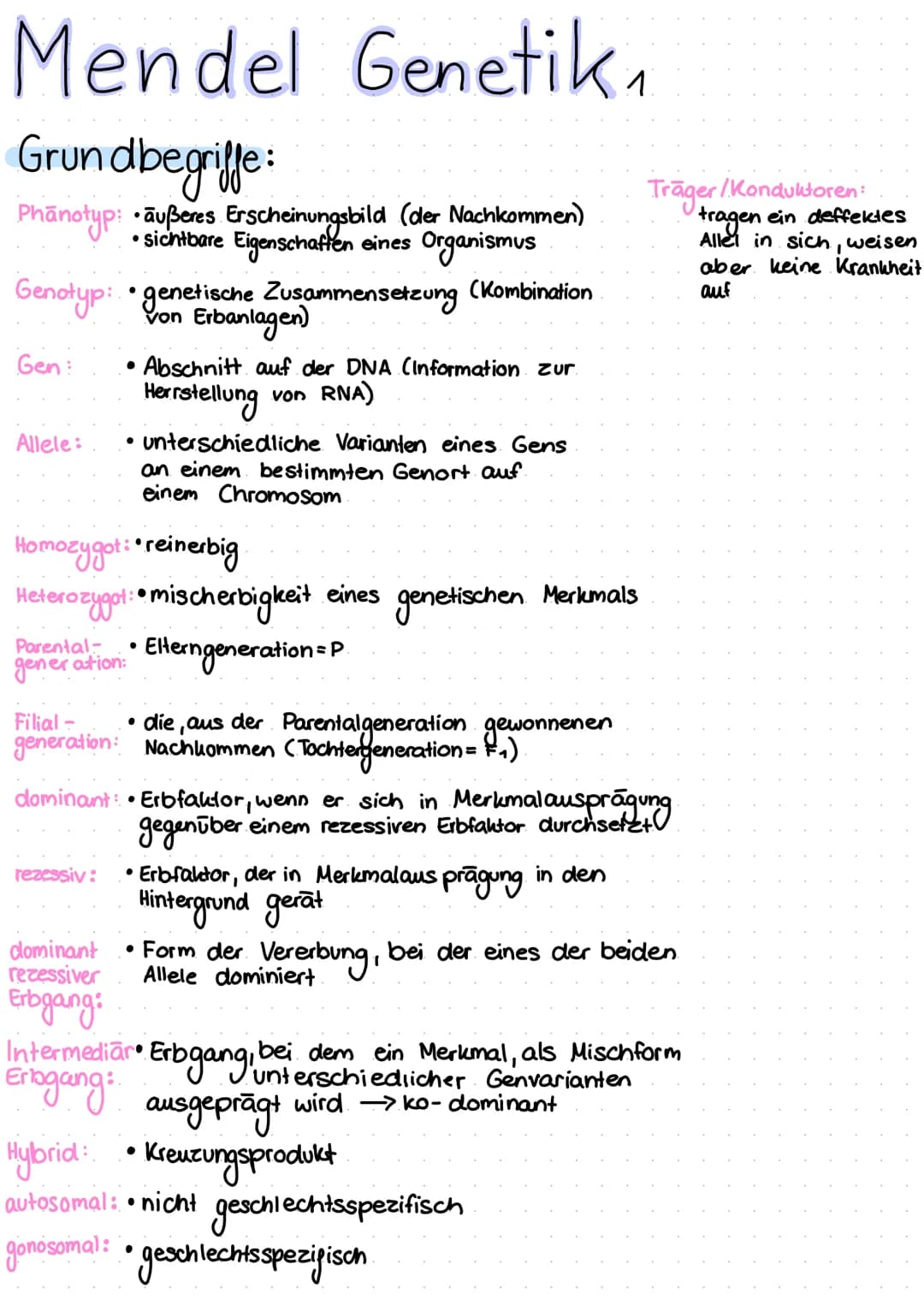 Mendel Genetik,
Grundbegriffe:
Phānotyp: •außeres Erscheinungsbild (der Nachkommen)
sichtbare Eigenschaffen eines Organismus
Genotyp: • gene