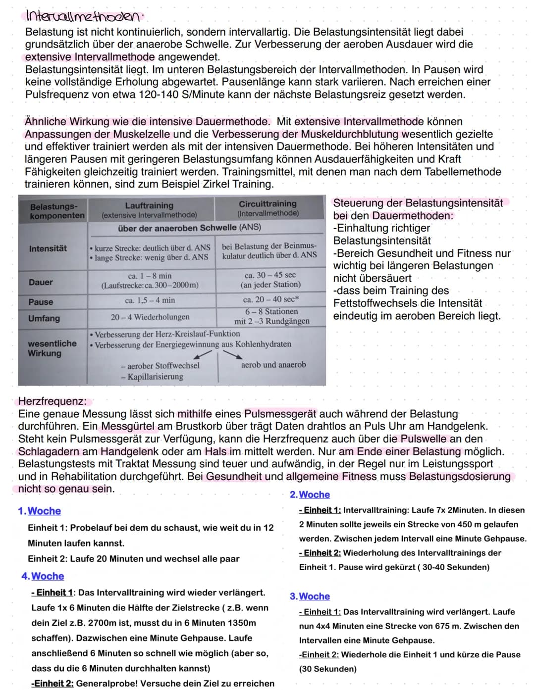 Intervallmethoden.
Belastung ist nicht kontinuierlich, sondern intervallartig. Die Belastungsintensität liegt dabei
grundsätzlich über der a