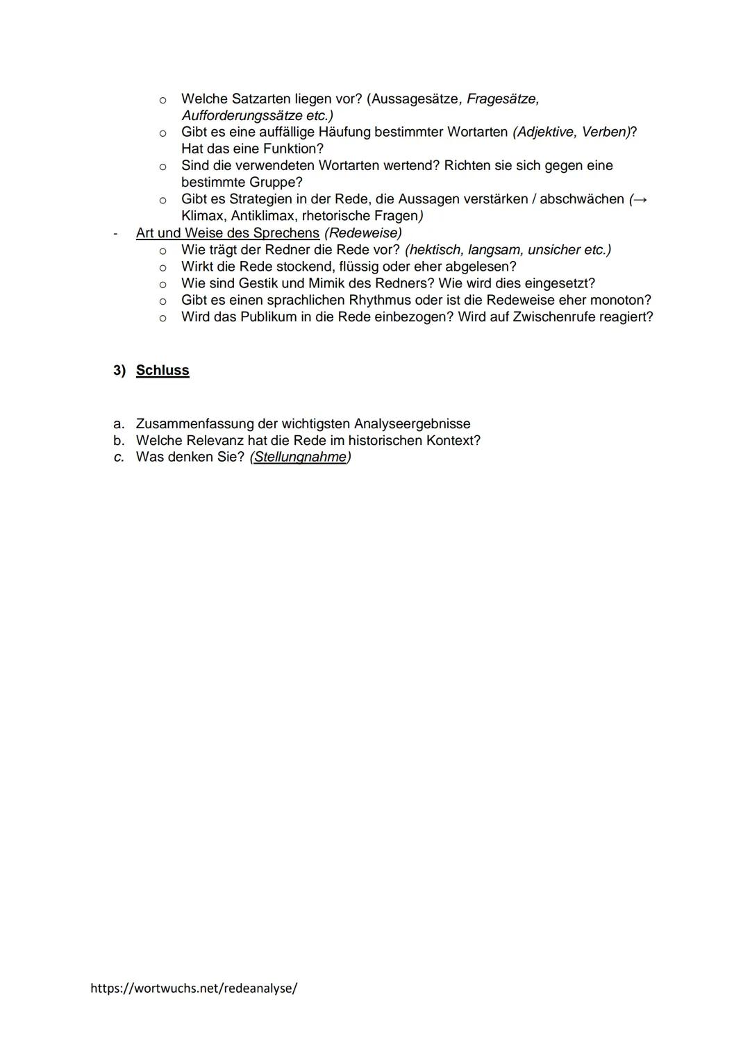 1) Einleitung
a. Titel
b. Autor (Redner),
c. Erscheinungsjahr,
d. Ort,
e. Redetypus (monologisch, dialogisch ect.)
f. Adressat
g. Anlass (hi