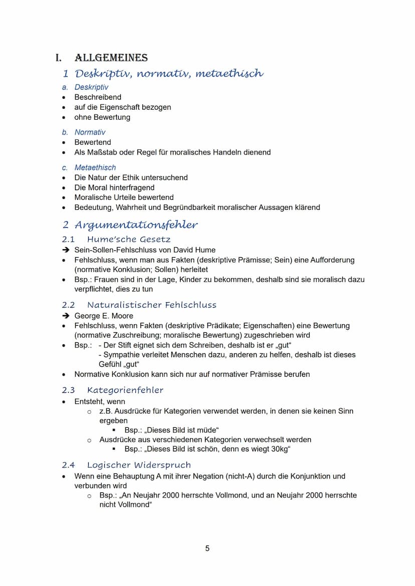https://www.youtube.com/@SamuelJalalian
Inhalt
I.
1
2
Allgemeines..
Deskriptiv, normativ, metaethisch.
Argumentationsfehler.
5
2.1
Hume'sche