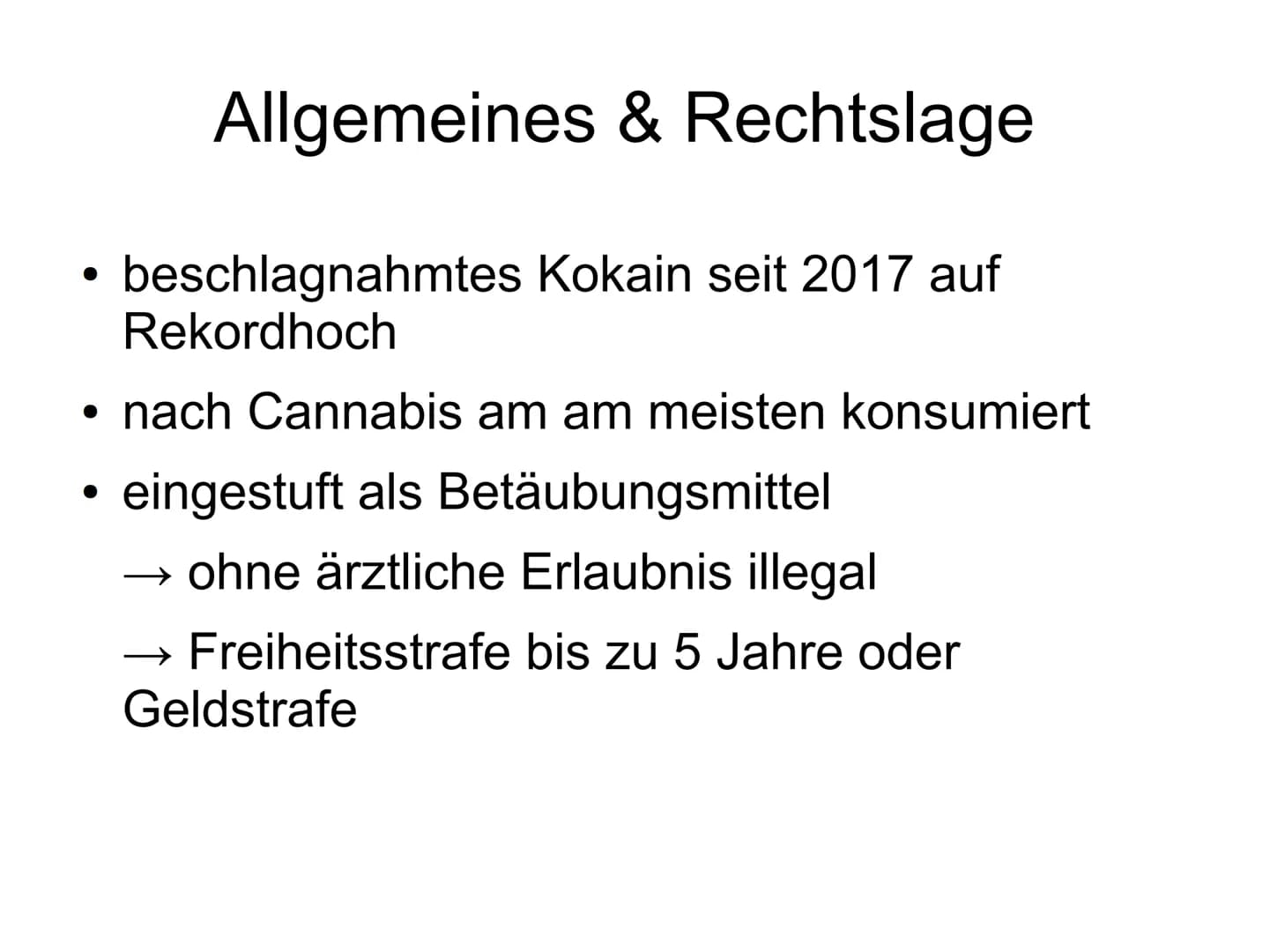 Kokain und seine Wirkung 1. Allgemeines
2. Geschichte
Gliederung
3. Anbau und Verarbeitung
4. Sucht allgemein
5. Wirkung und Verwendung
6. F