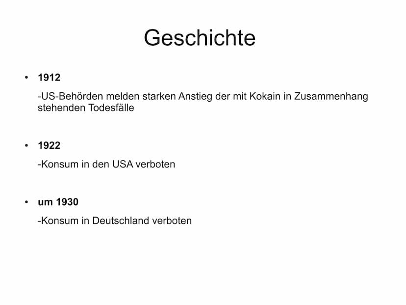 Kokain und seine Wirkung 1. Allgemeines
2. Geschichte
Gliederung
3. Anbau und Verarbeitung
4. Sucht allgemein
5. Wirkung und Verwendung
6. F