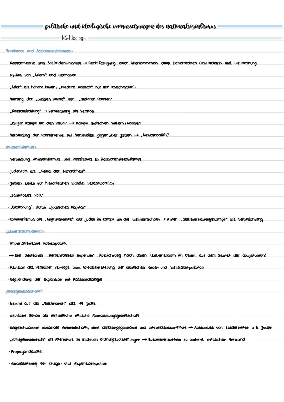 Rassismus und Sozialdarwinismus:
politische und ideologische voraussetzungen des nationalsozialismus
NS-Ideologie
· Rassentheorie und Sozial