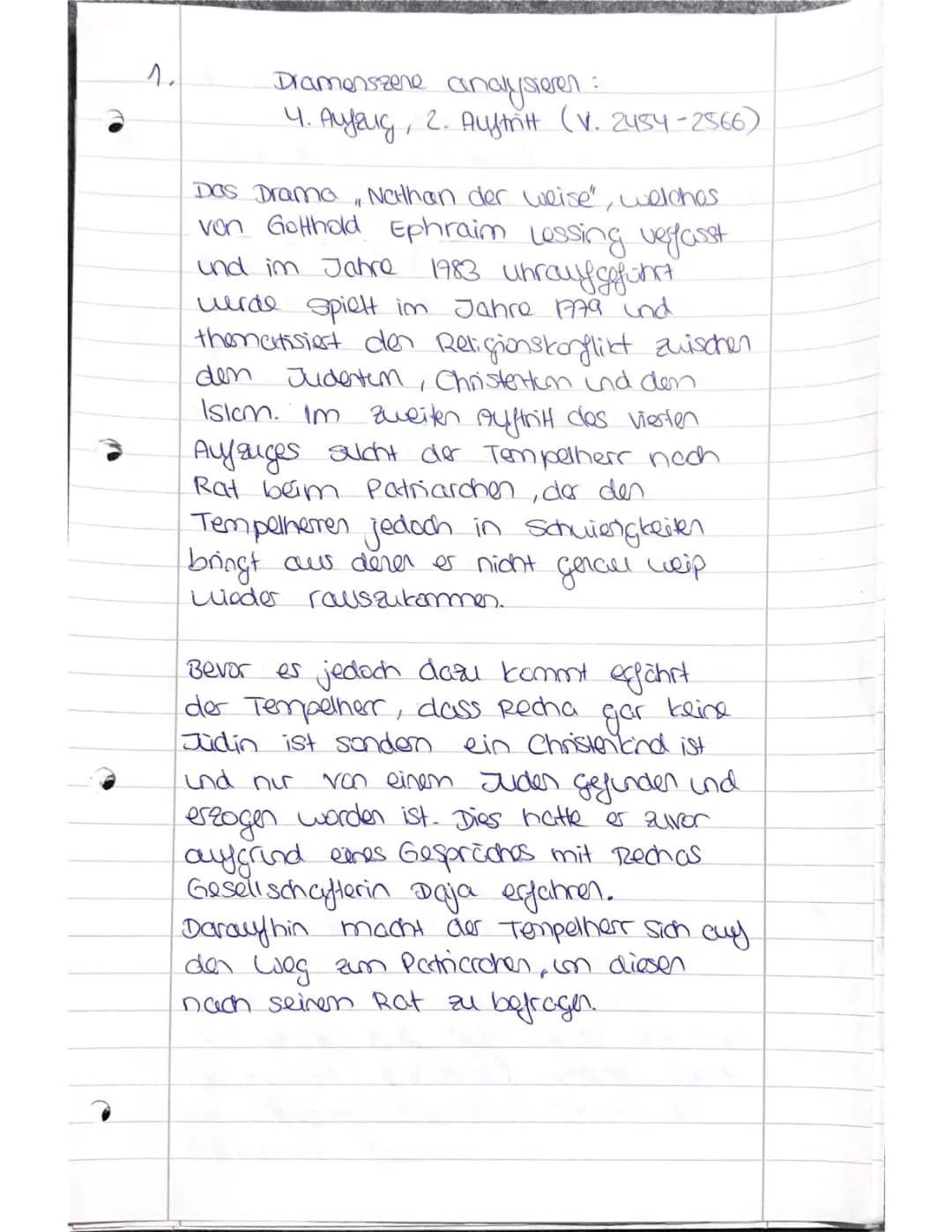 Nathan der Weise: Dramenszenenanalyse 4. Aufzug, 2. Auftritt 