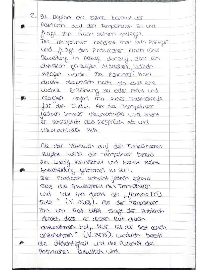 TO
1.
Dramenszene analysieren:
4. Aufzug, 2. Auftritt (V. 2454-2566)
Das Drama, Nathan der Weise",
welches
von Gotthold Ephraim Lessing vegl