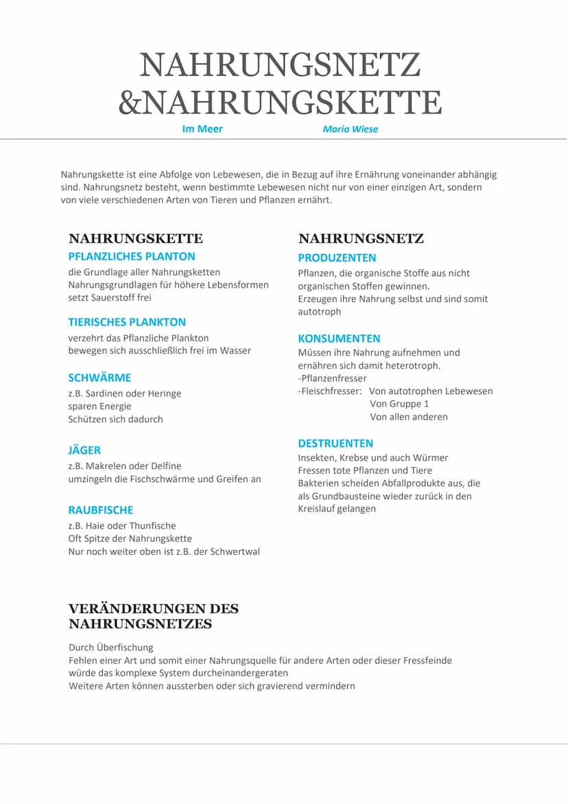 Ökosystem Meer
Von Indira, Marika, Maria NAHRUNGSKETTE
NAHRUNGSNETZ
Im Meer
Maria Wiese NAHRUNGSNETZ
&NAHRUNGSKETTE
Im Meer
Nahrungskette is