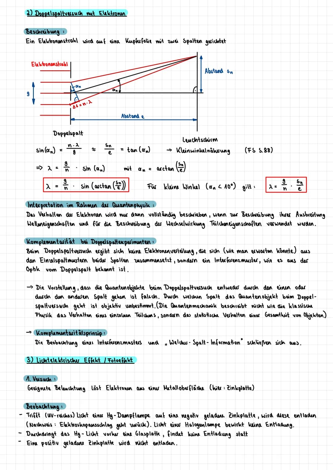 Lernzettel Physik LZK (16.12.2021)
Quantenobjekte
1) Elektronen beugungsröhre
Aufbau:
+ O
U
Elektronenwolke
leeeeeee
Grafitfolie Röhre
evaku