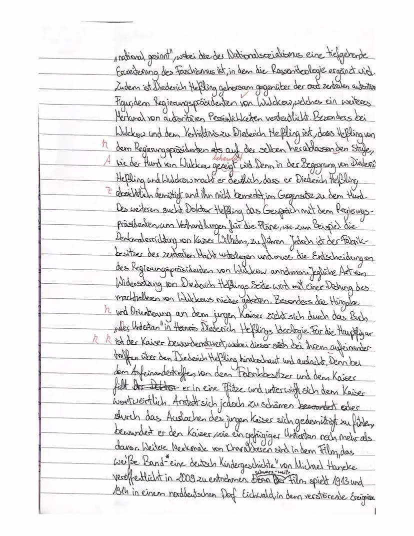 Deutschklausur S2 DEU2-EVE 18.02.2022
Name:
Thema: ,,Autorität und Gehorsam" (,, Das Weiße Band" / „Der Untertan")
i. Analysiere das vorlieg