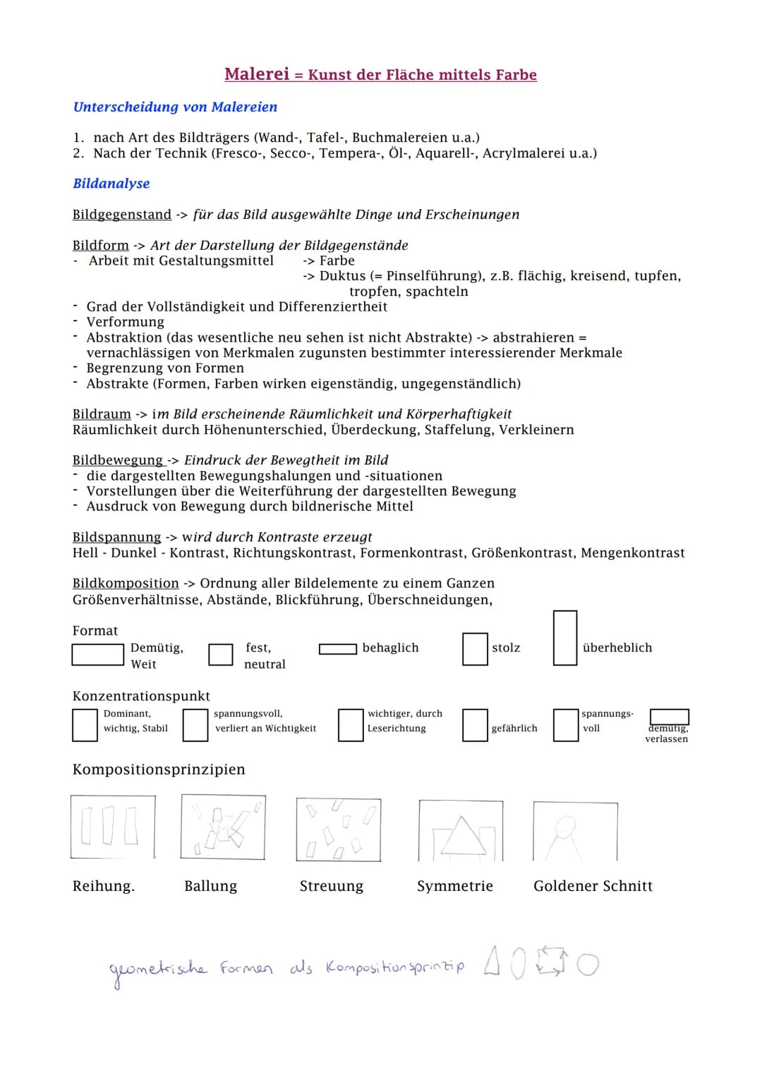 Unterscheidung von Malereien
1. nach Art des Bildträgers (Wand-, Tafel-, Buchmalereien u.a.)
2. Nach der Technik (Fresco-, Secco-, Tempera-,