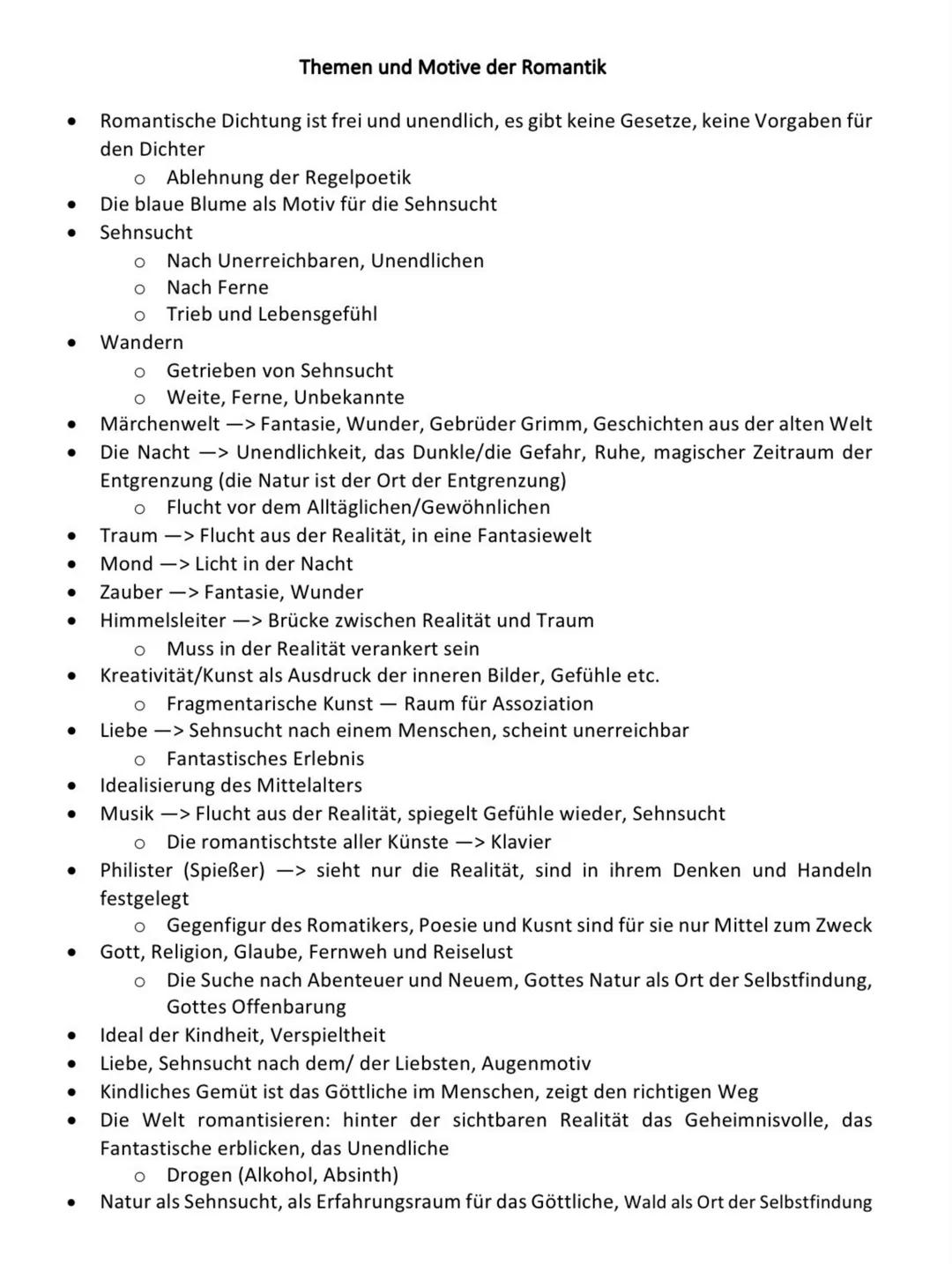 # Themen und Motive der Romantik

Romantische Dichtung ist frei und unendlich, es gibt keine Gesetze, keine Vorgaben für
den Dichter

*   Ab