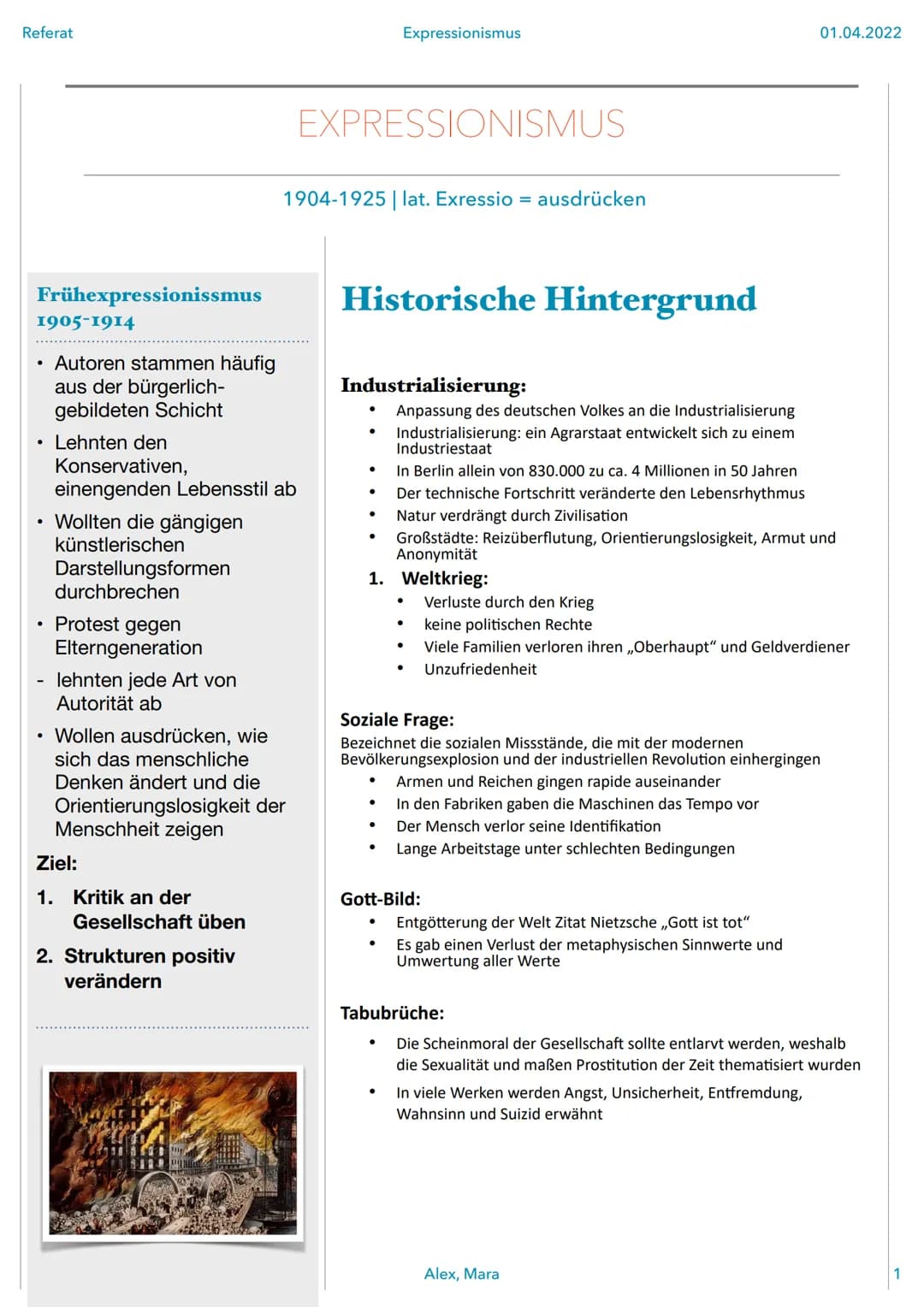Referat
Frühexpressionissmus
1905-1914
Autoren stammen häufig
aus der bürgerlich-
gebildeten Schicht
Lehnten den
.
●
.
Konservativen,
eineng