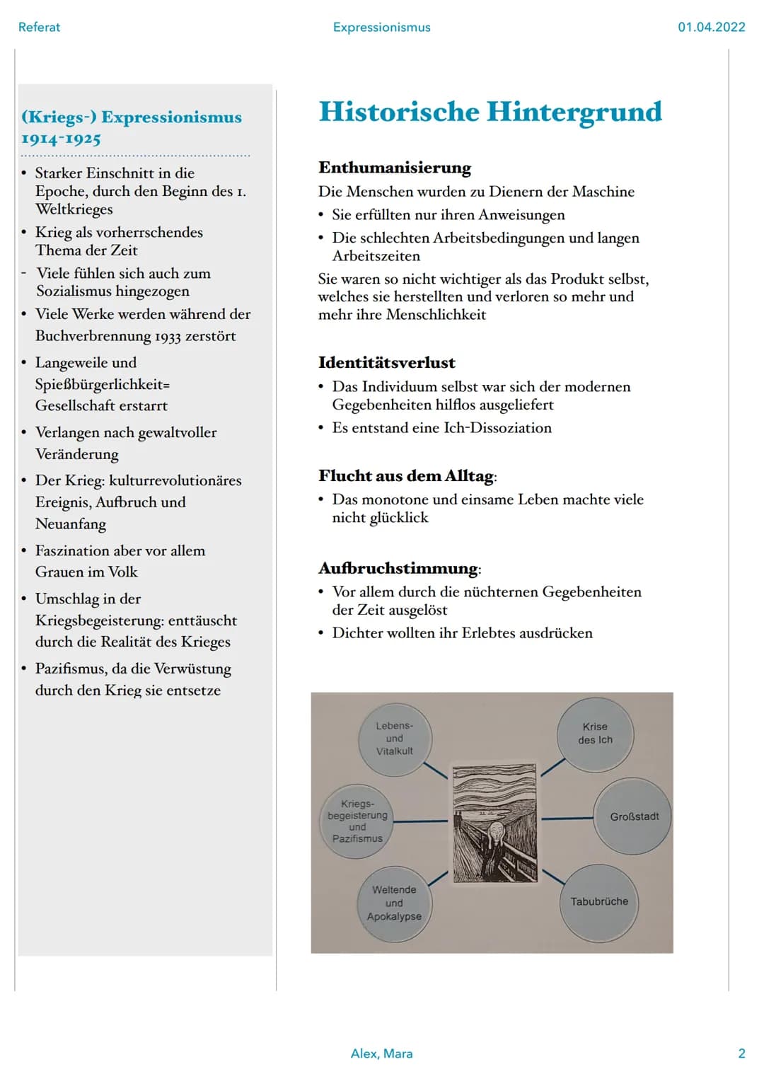 Referat
Frühexpressionissmus
1905-1914
Autoren stammen häufig
aus der bürgerlich-
gebildeten Schicht
Lehnten den
.
●
.
Konservativen,
eineng
