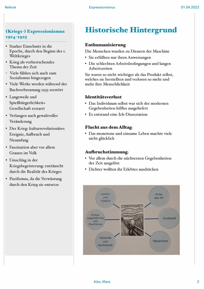 Referat
Frühexpressionissmus
1905-1914
Autoren stammen häufig
aus der bürgerlich-
gebildeten Schicht
Lehnten den
.
●
.
Konservativen,
eineng