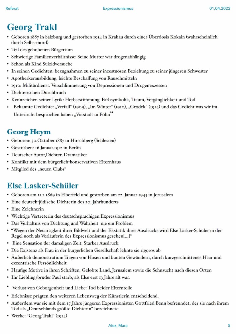 Referat
Frühexpressionissmus
1905-1914
Autoren stammen häufig
aus der bürgerlich-
gebildeten Schicht
Lehnten den
.
●
.
Konservativen,
eineng